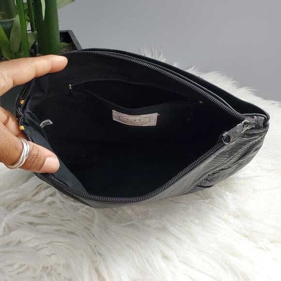 Toni Vintage 80s Black Genuine Leather Clutch - Picture 5 of 8